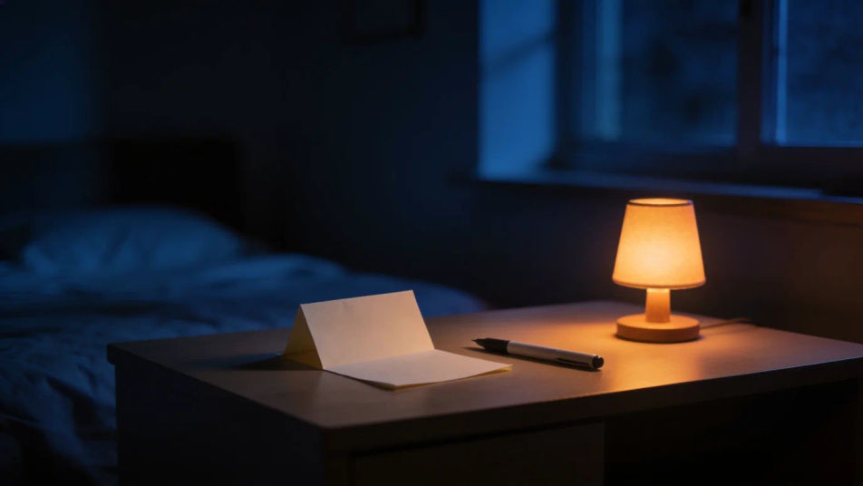 Suggest someone is writing a note off screen