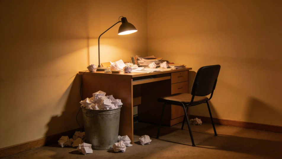Put the viewer at a busy office desk