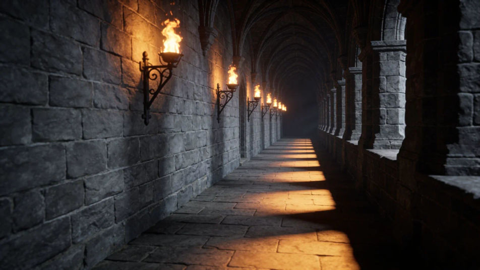 Fill a long walk down torchlit corridors