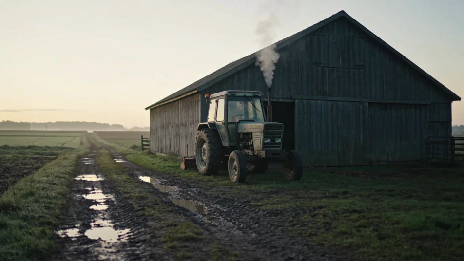 Open a scene on a farm or work yard