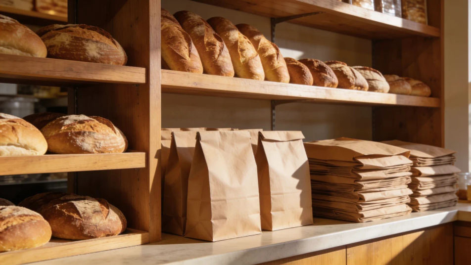 Set the scene at a busy bakery counter