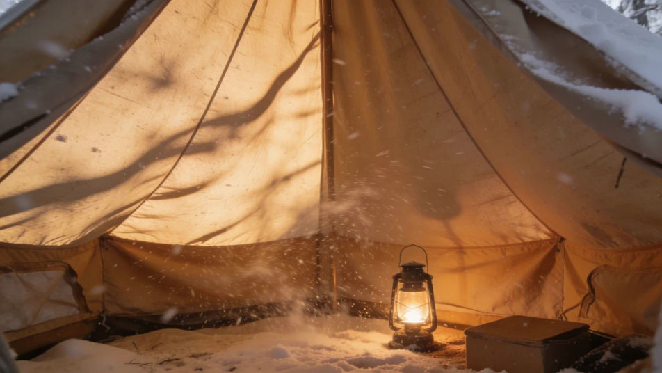Hint at the storm beyond the tent wall