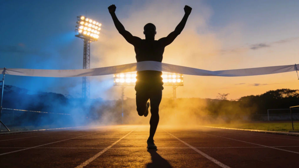 Hit the peak as the runner breaks the tape