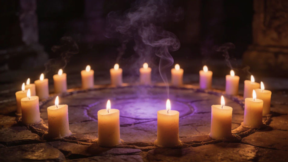 Hold a dark ritual scene with no music