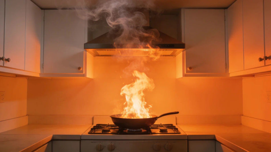 Show a kitchen fire getting out of hand