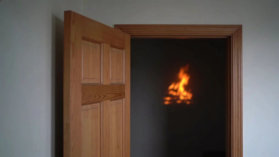 Suggest a fire burning in the next room