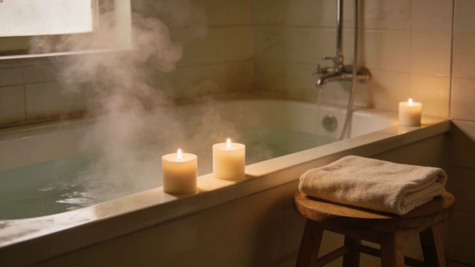 Set a calm bath-time scene