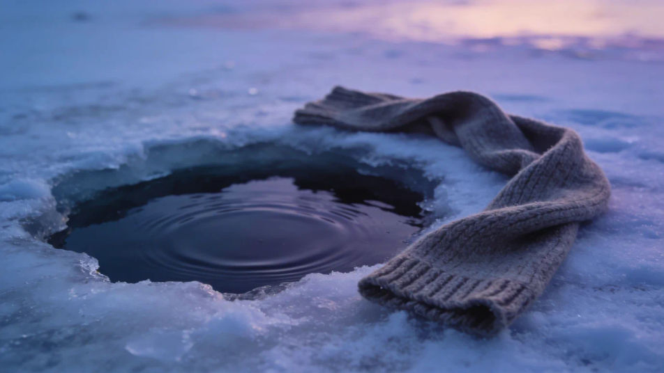 Hint that someone has gone through the ice
