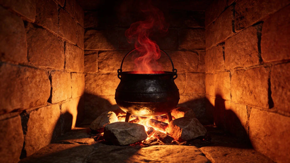 Set a witch cauldron bubbling in the dark