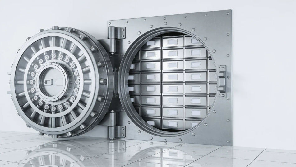 Open on a vault deep in a bank