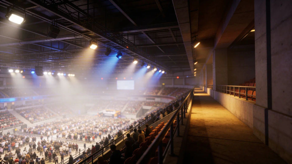 Put viewers in a packed arena from frame one