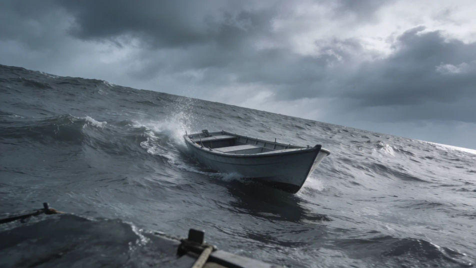 Set a queasy mood on a rough boat ride