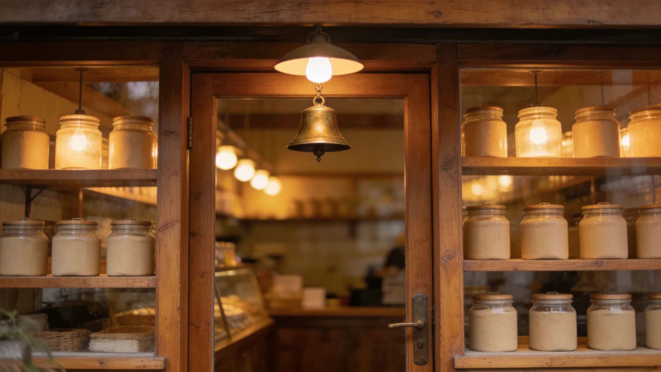 Open a still shop scene with a warm hello