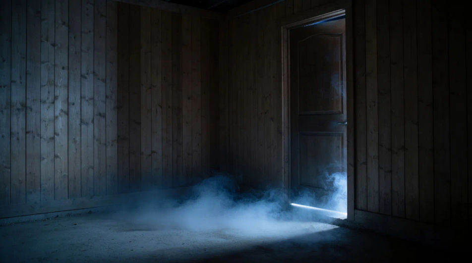 Imply a fog machine just behind the door
