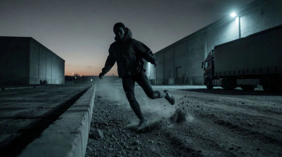 Show a character skidding to a stop