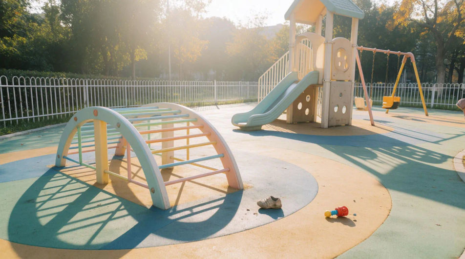 Show a playground has kids who tumble