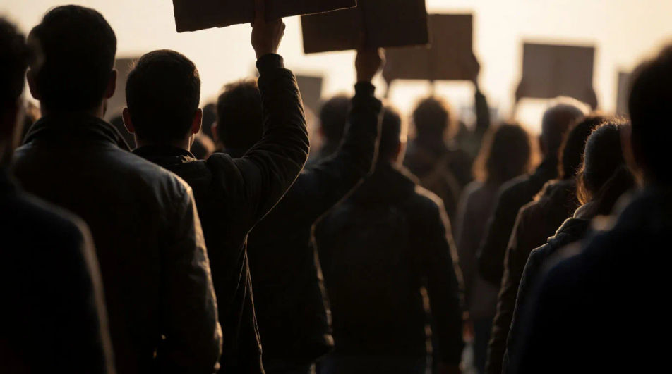 Place the viewer in the middle of a march