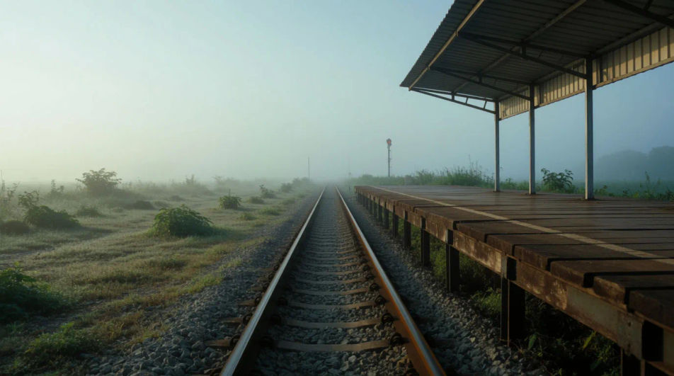 Let the audience hear a train that never appears