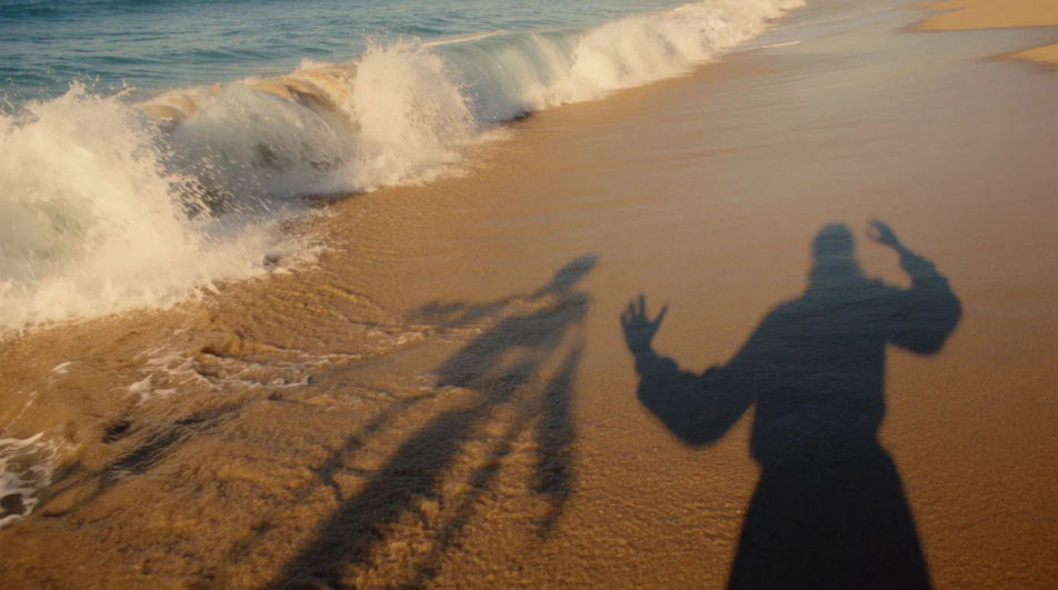 Cut to the shore with a wave breaking
