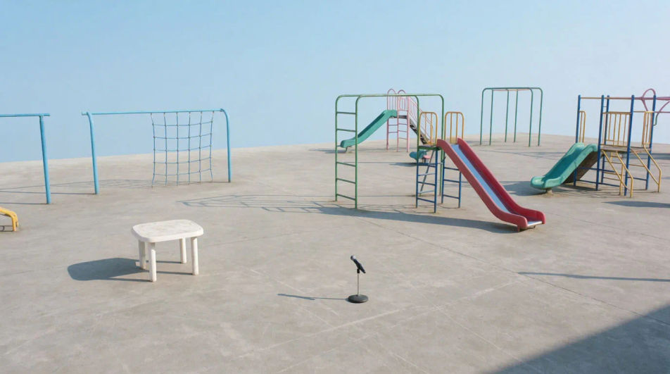 Set a school yard with a child singing