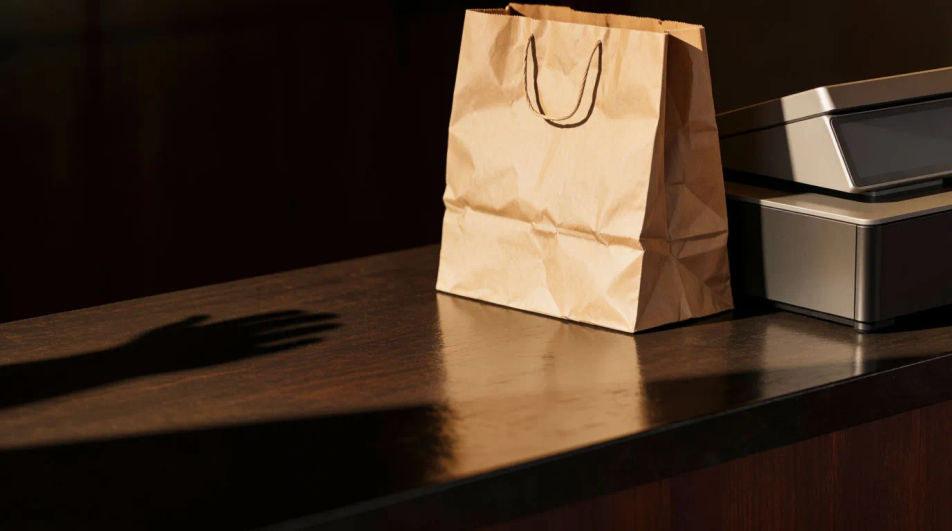 Hint at a shopper out of frame