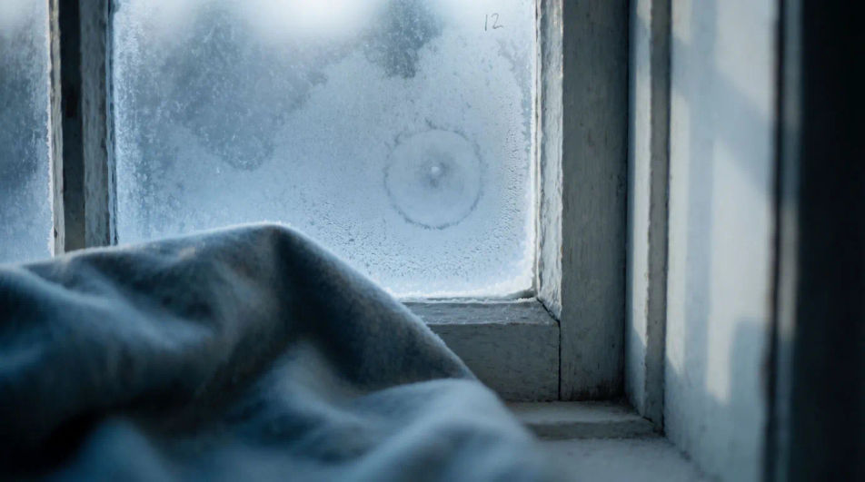 Imply someone is shivering just out of frame