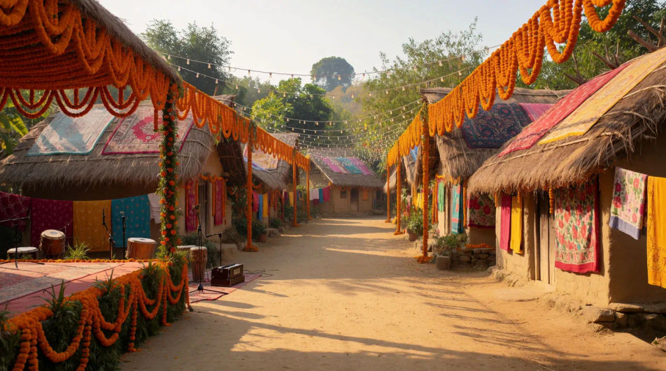 Place the viewer at a village festival