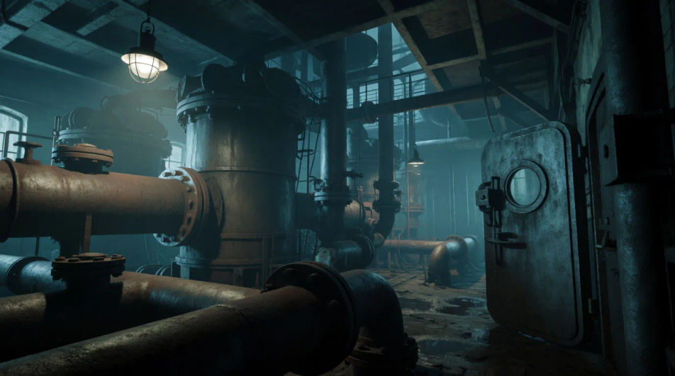 Set an industrial or abandoned place by its pipes