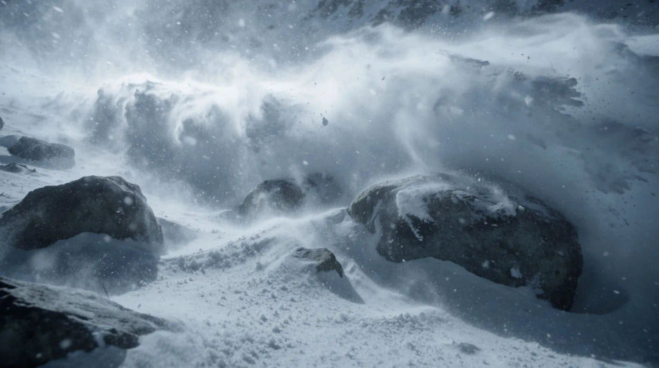 Hit the moment the blizzard slams into the characters