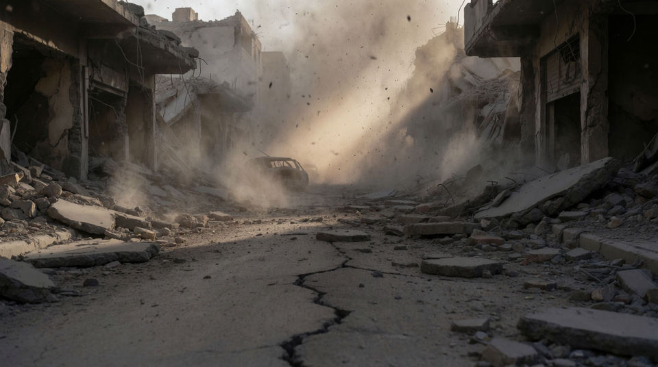Hold a silent shot with falling debris
