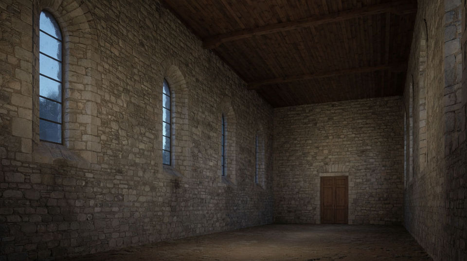 Land on a cut inside the church
