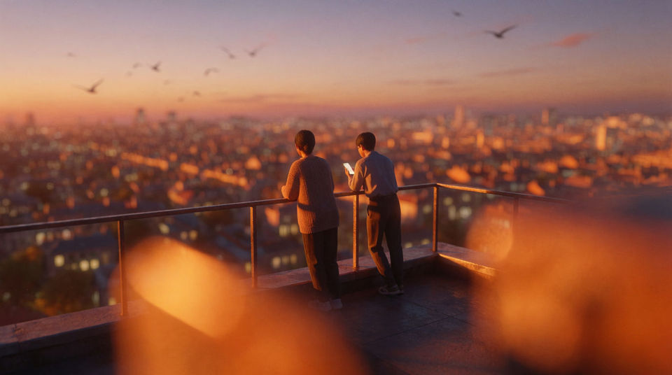 Sit under a rooftop scene