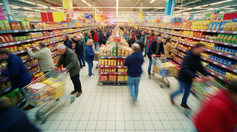 Land the cut to a supermarket