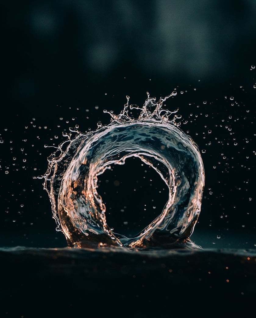 Clear water breaking over dark stones in a shallow stream, light scattering off the surface