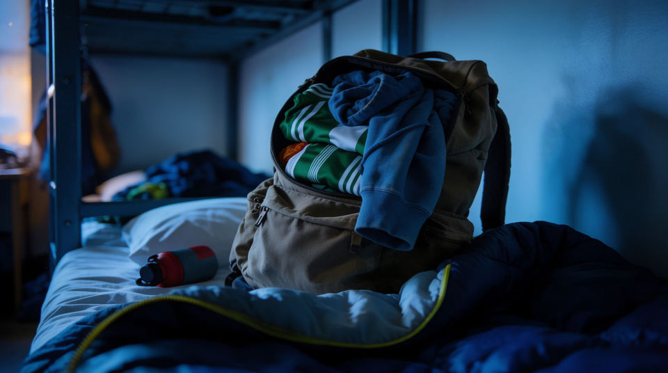 A hostel dorm at six in the morning