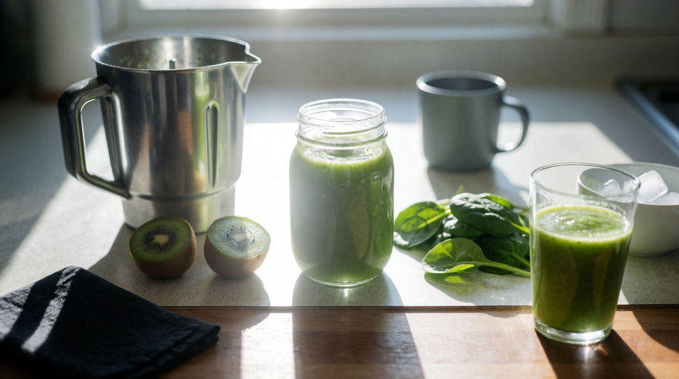 A busy juice bar behind the counter