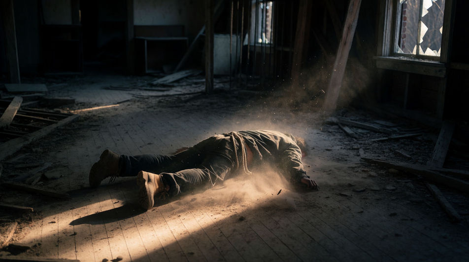 An abandoned building where the floor gives everything away