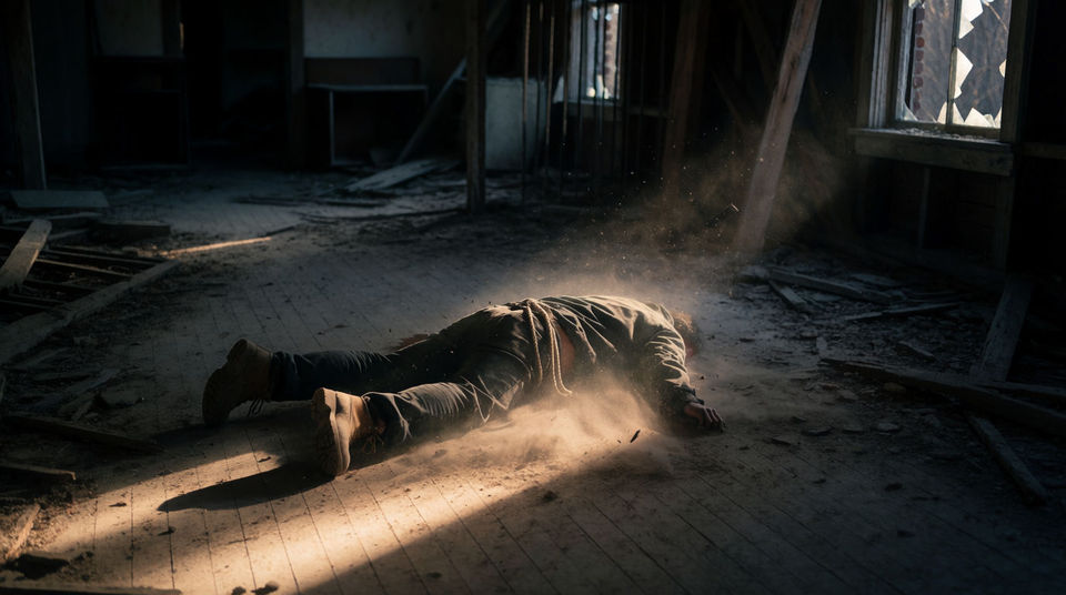 An abandoned building where the floor gives everything away