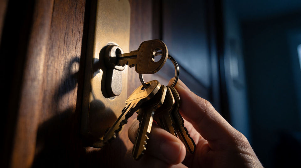Arrive at the door and get inside
