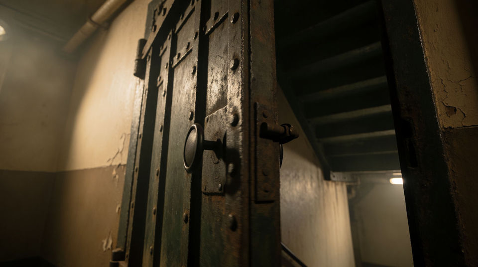 An old building with heavy doors