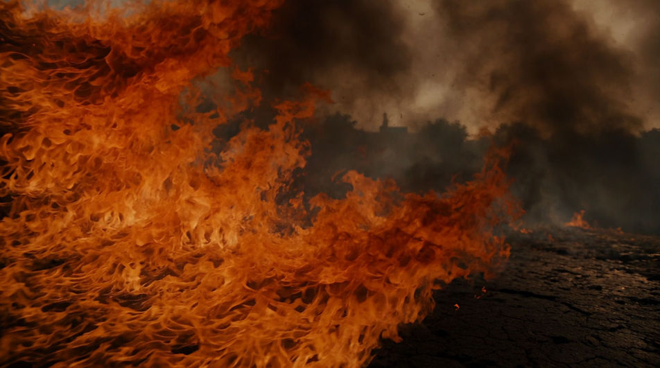 A battlefield already burning