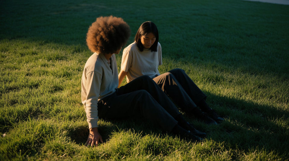 When two people sit in silence on a lawn