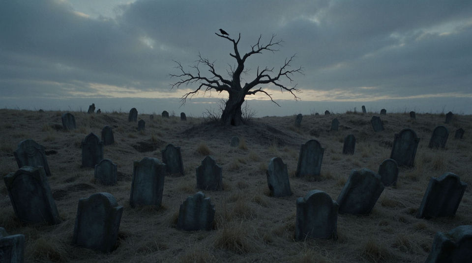 A neglected cemetery at three in the morning