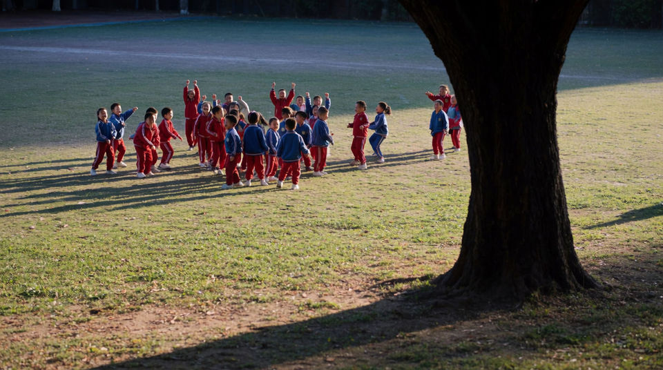 A school field on a bright afternoon