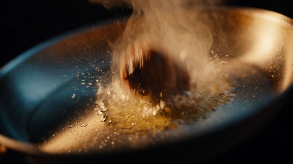 Hit the moment the pan meets the heat