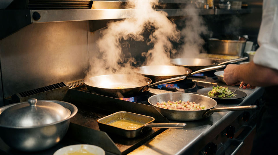 A kitchen that sounds busy behind the counter