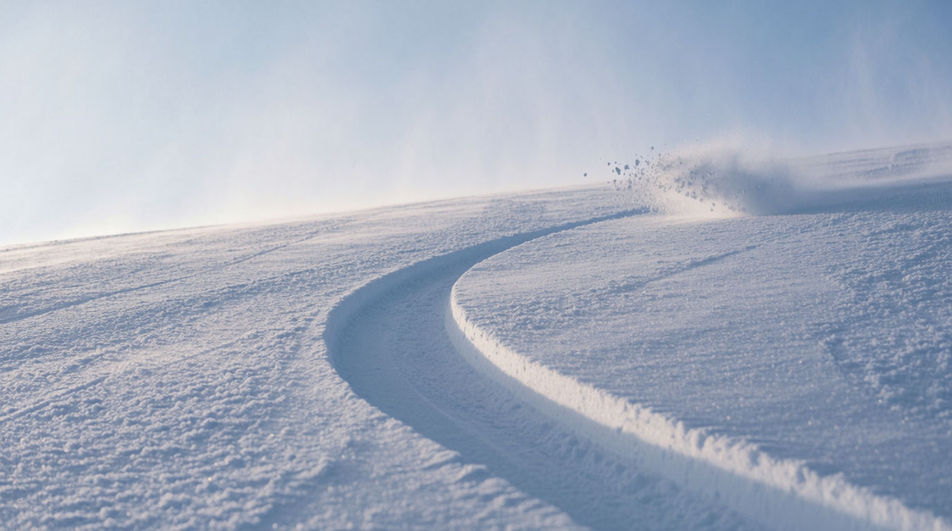 A skier arriving from somewhere behind the camera