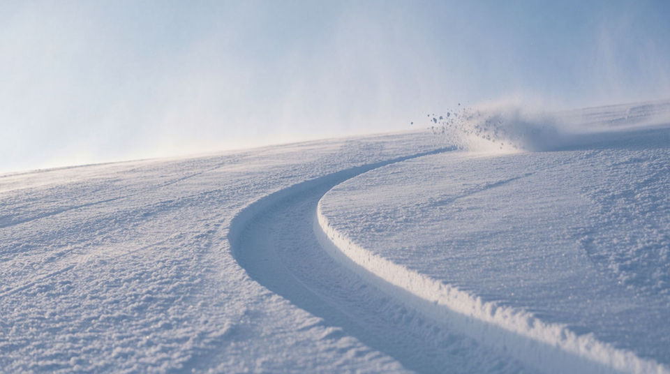 A skier arriving from somewhere behind the camera