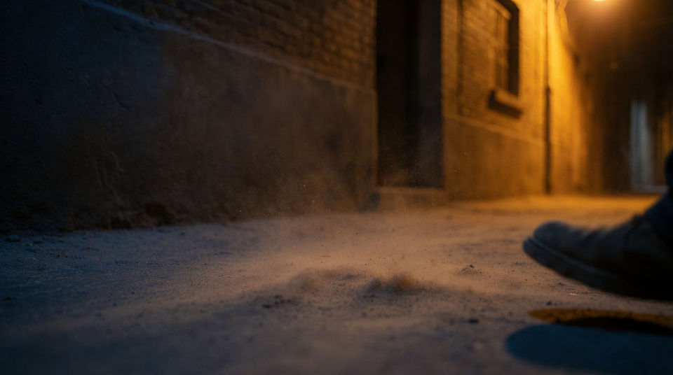 Footsteps approaching from behind a door
