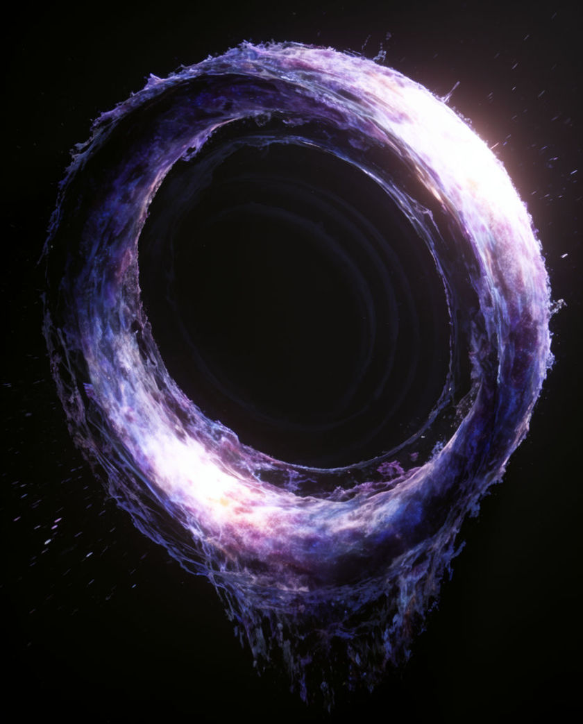 A large speaker cone flexed inward mid-pulse under one warm side light against a dark ground, dust lifting off the surface